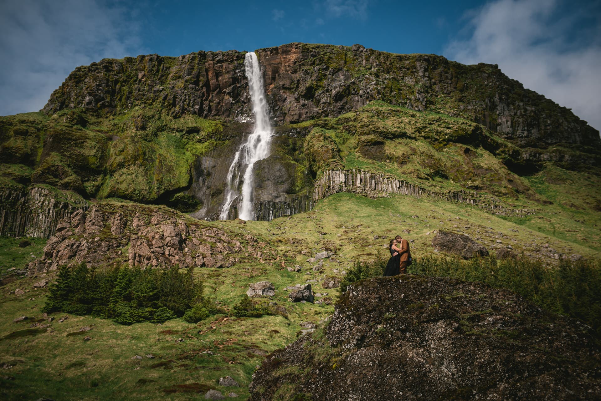 Loving gaze shared against the backdrop of Iceland's rugged and untouched beauty.