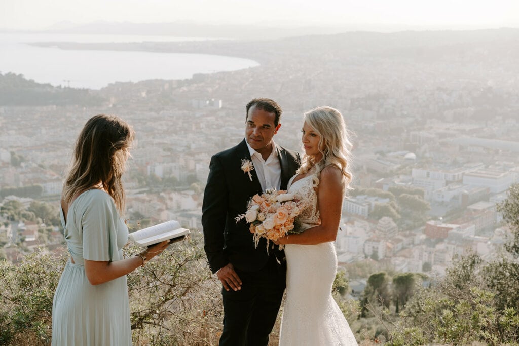 Bride's elegance shines in French Riviera's glow
