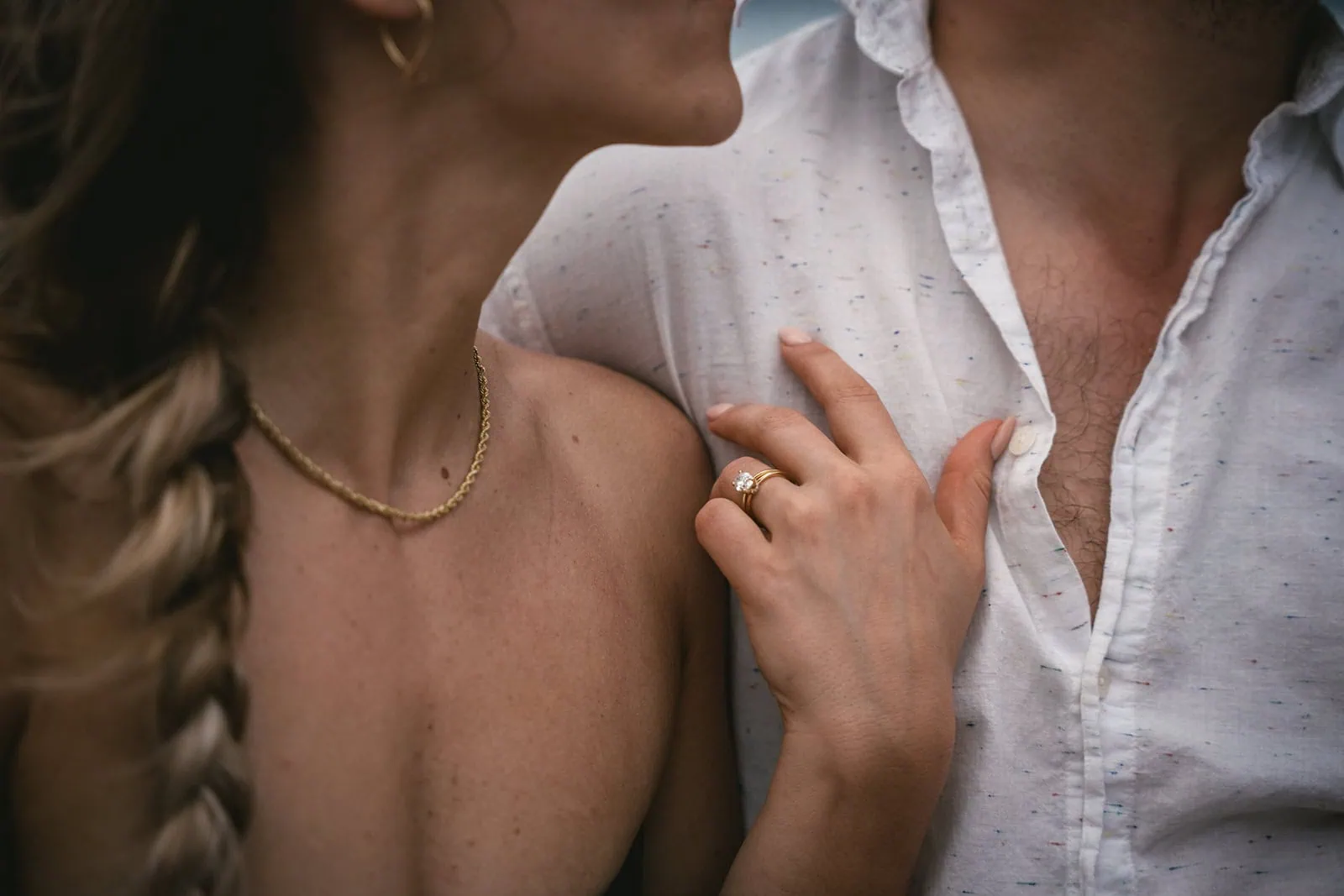Close-up of the bride and groom during an elopement in French Polynesia