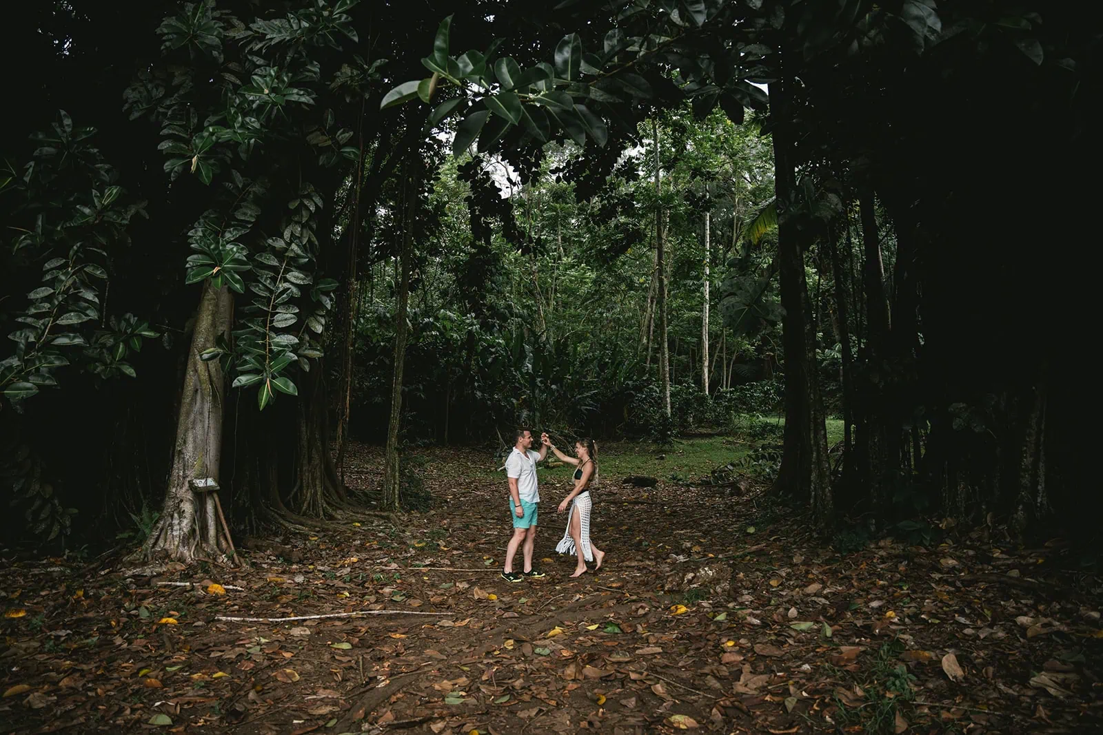 A playful moment in a French Polynesia elopement