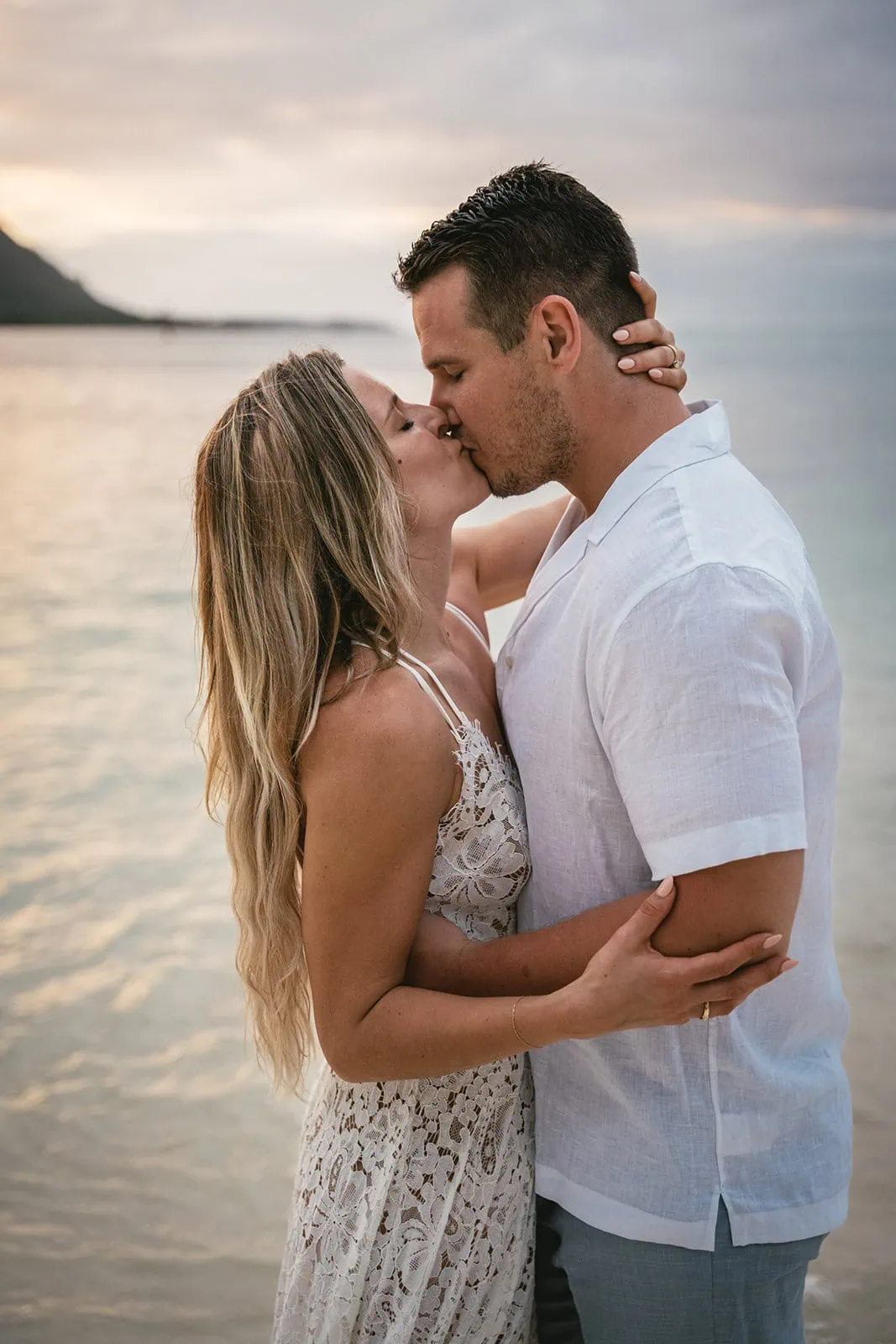Romantic kiss on the beach in French Polynesia