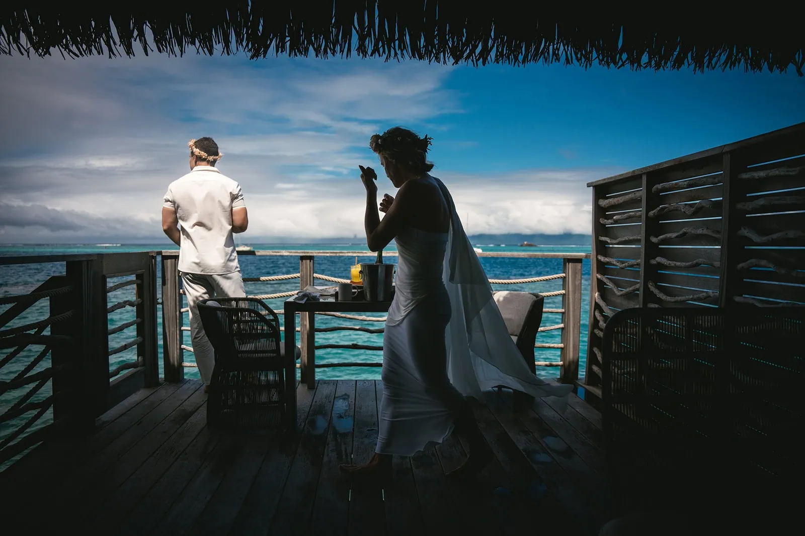 Bride and groom exchanging loving glances during their elopement meal