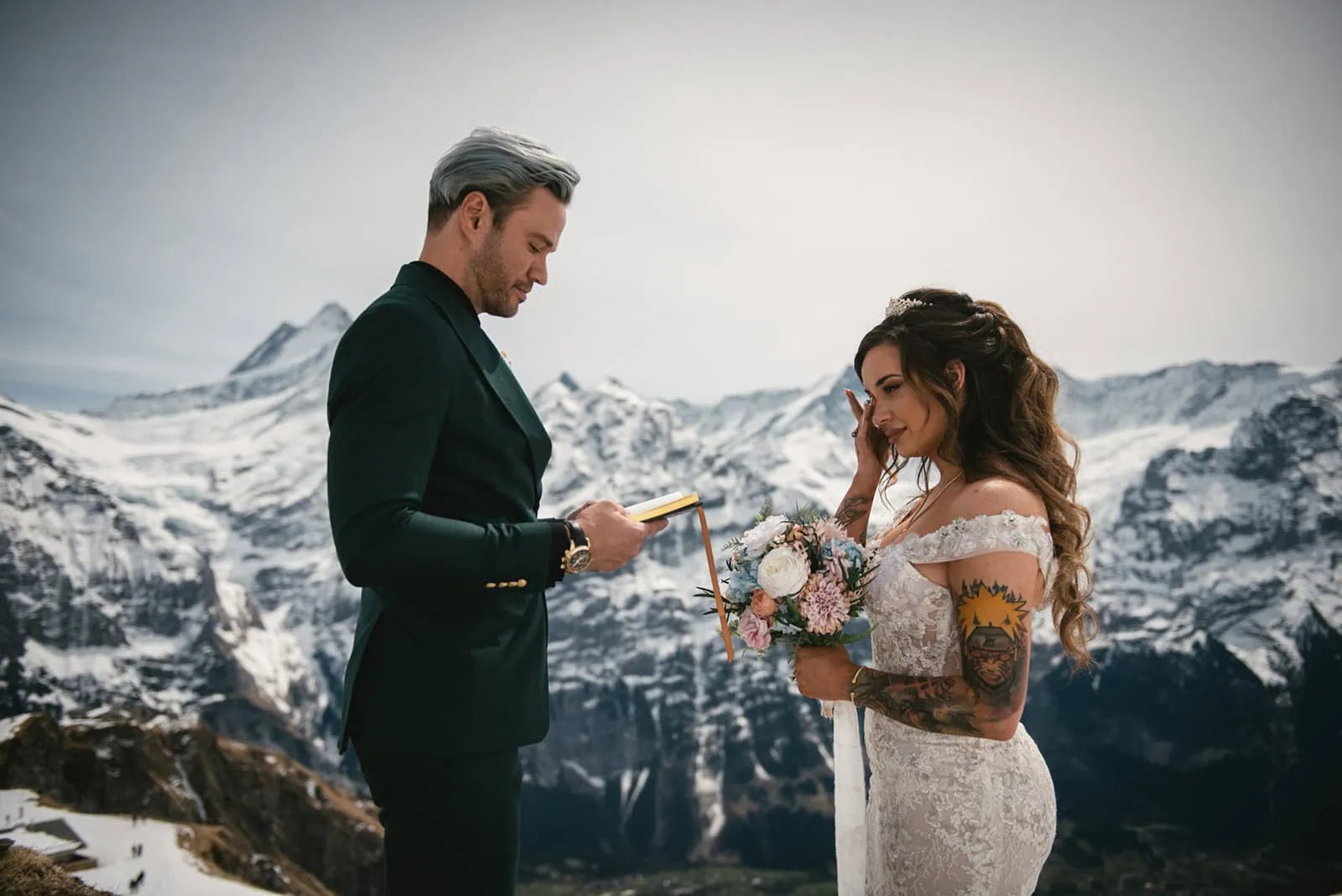 Elopement in the snow emotional vows