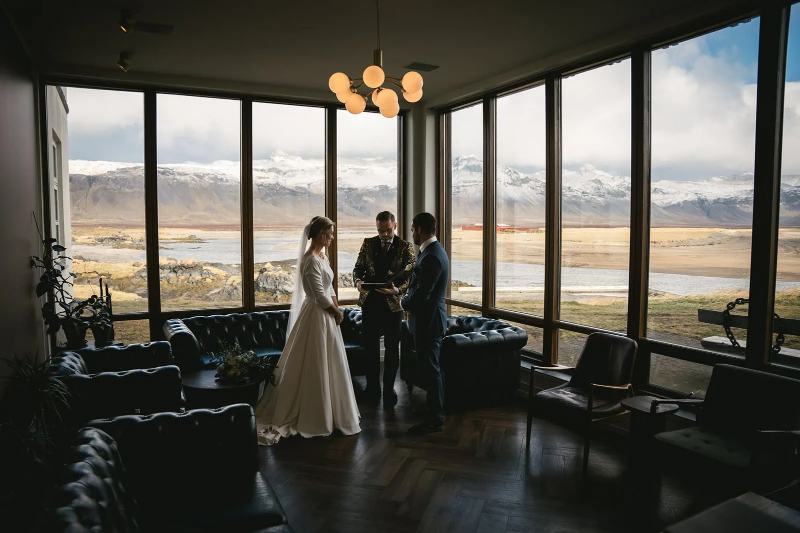 An intimate cereminy during an Iceland elopement