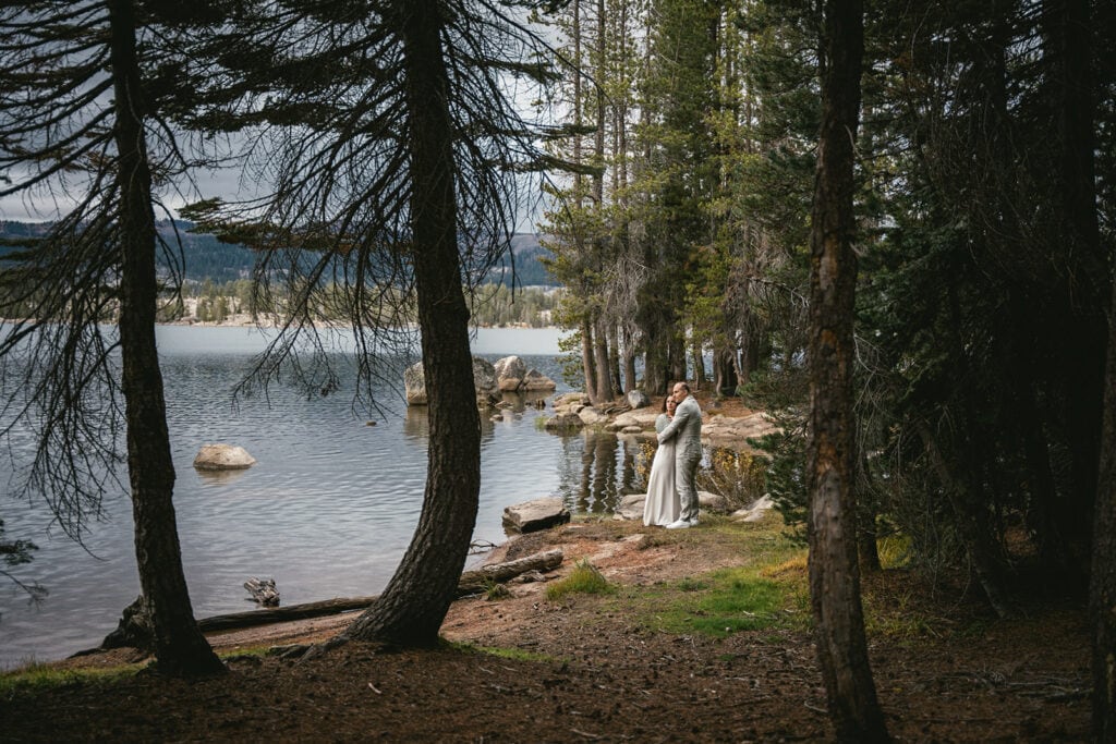 Calaveras elopement: A quiet moment beside the calm waters