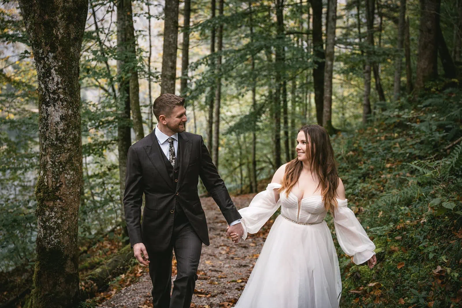 Couple's first dance in a secluded forest clearing during their Germany elopement