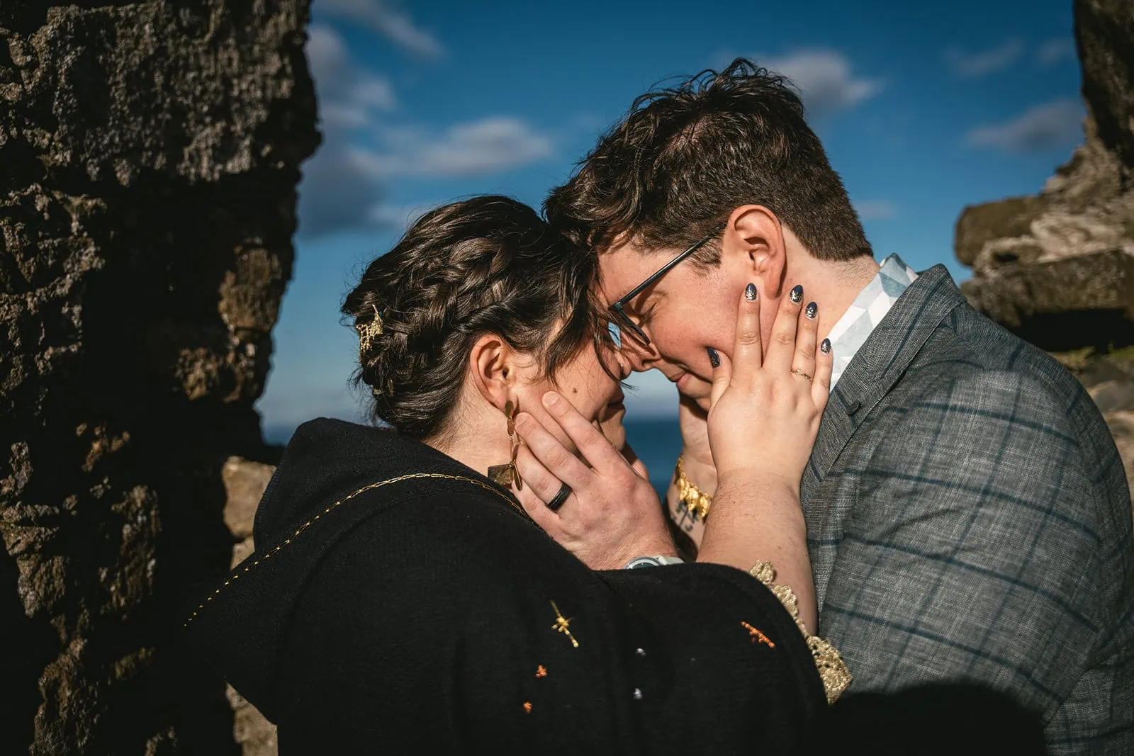 Intimate moment between bride and groom in a Skye elopement in Scotland