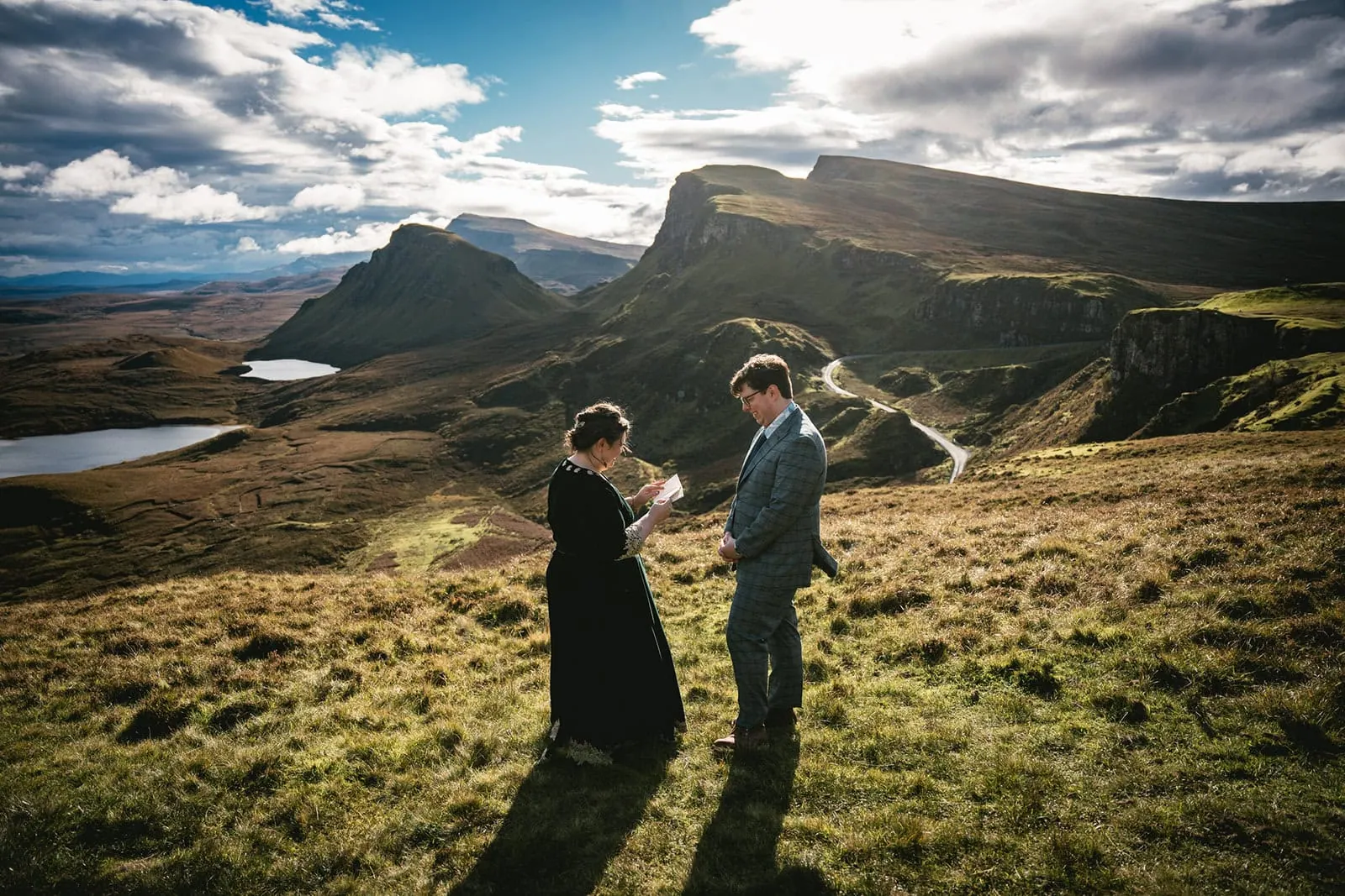 Laughter-filled elopement ceremony with Skye’s rolling hills in the background