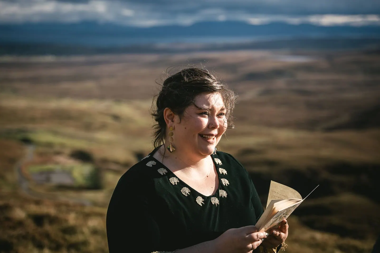 Laughter and joy as the bride reads her vows during their intimate Skye elopement