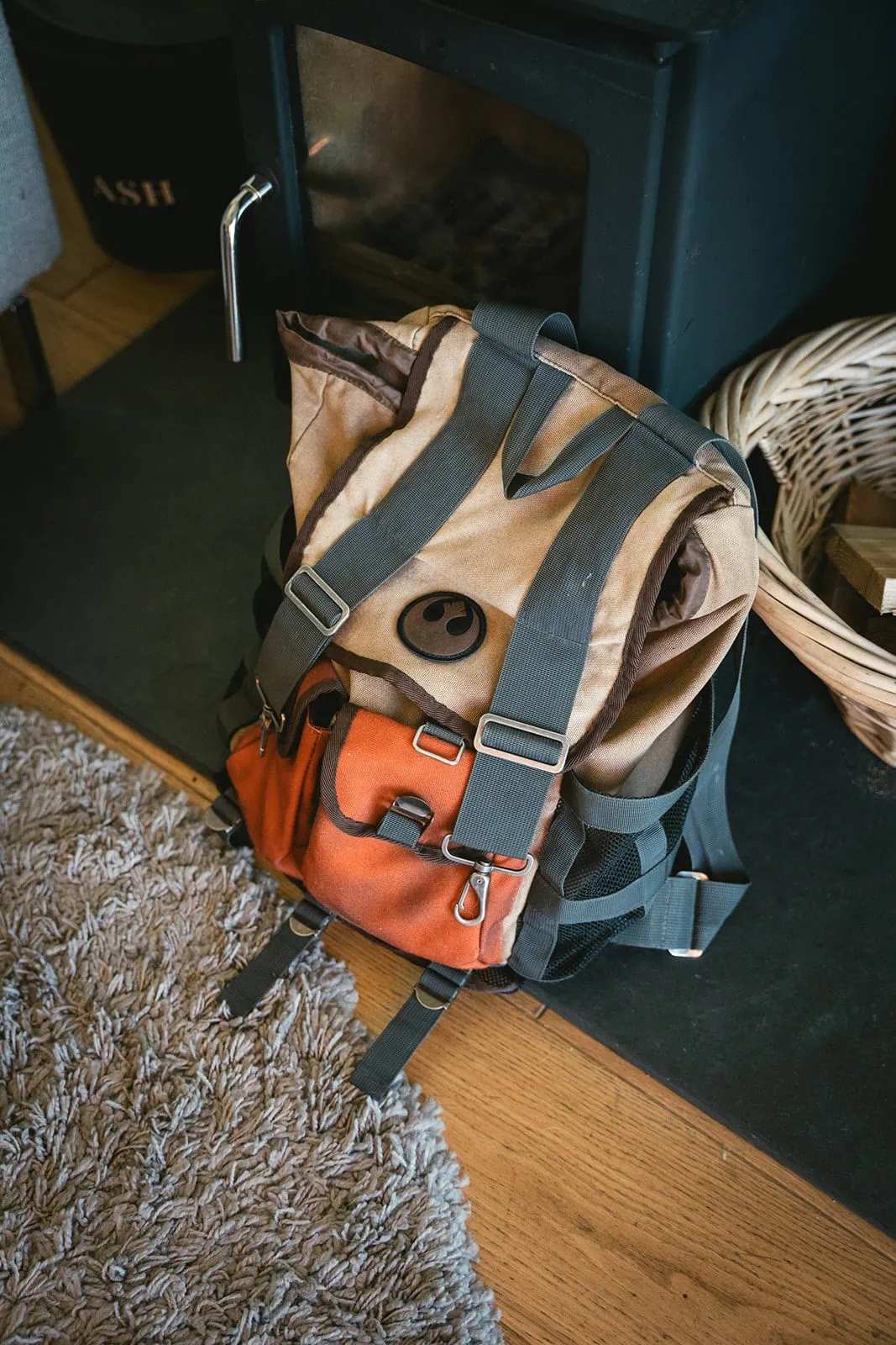 Close-up of the backpack used during a Skye elopement