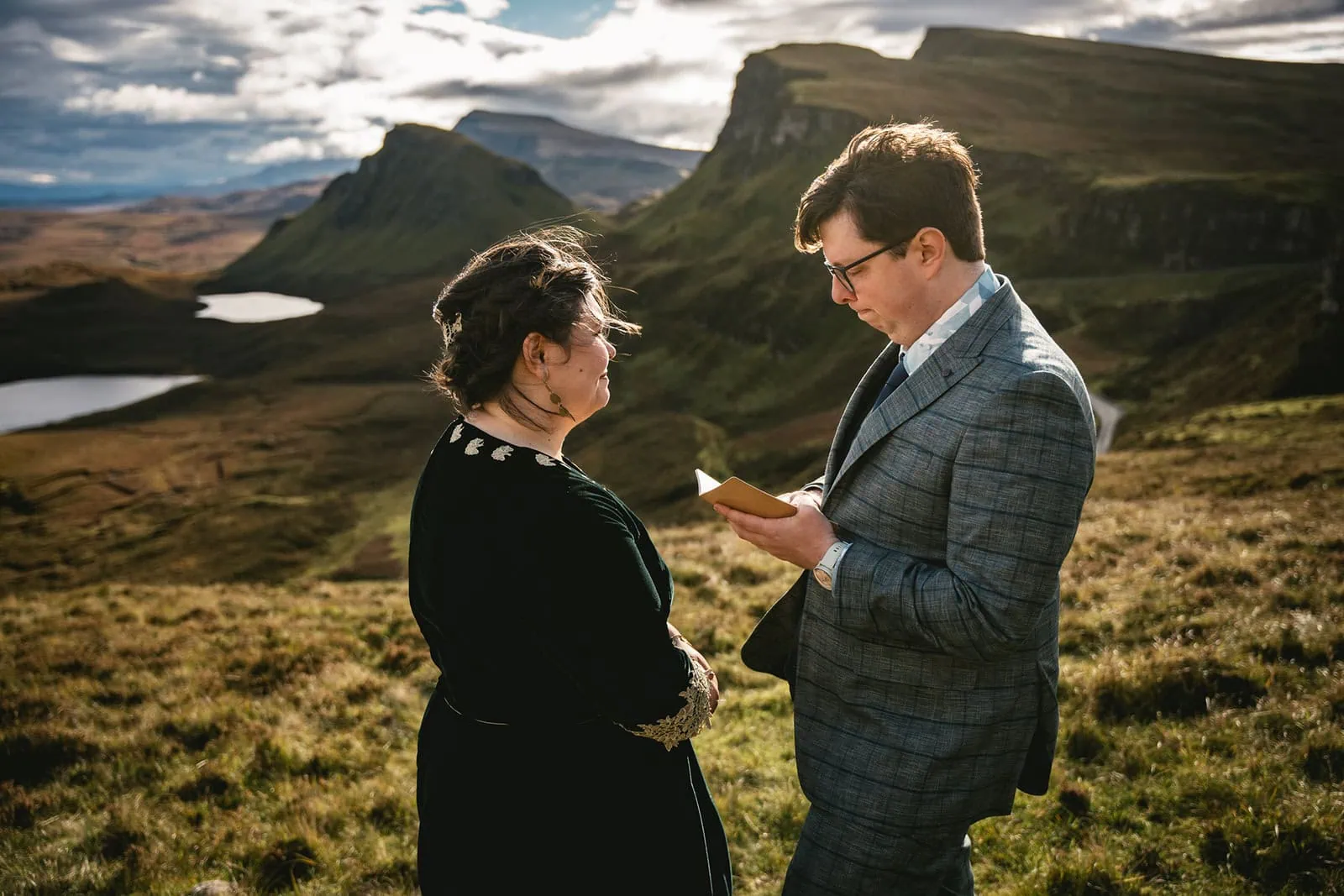Couple exchanging heartfelt vows during their Skye elopement