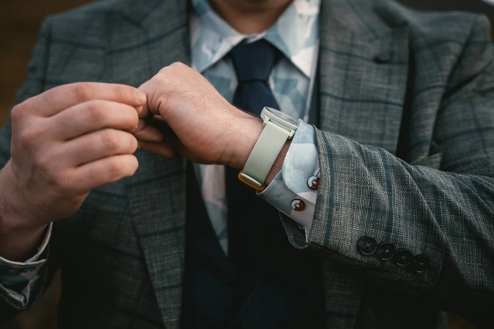Close-up of the groom's suit in a Skye elopement
