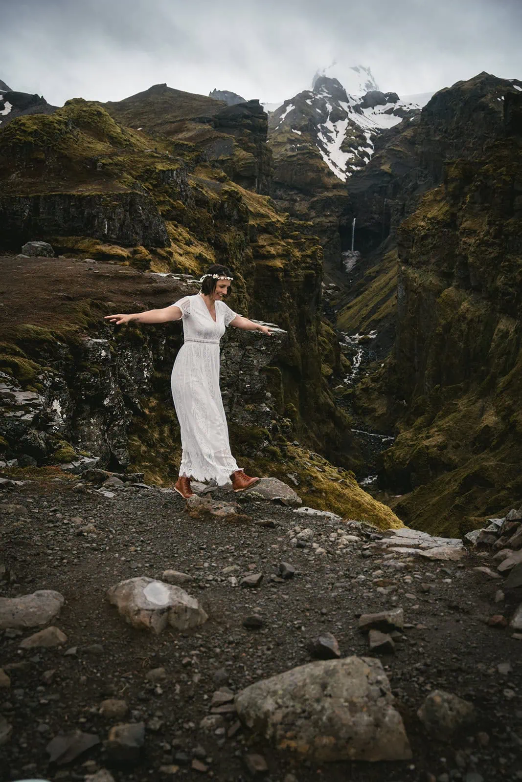 Capturing the joy of the bride during the Mulafjulfur elopement