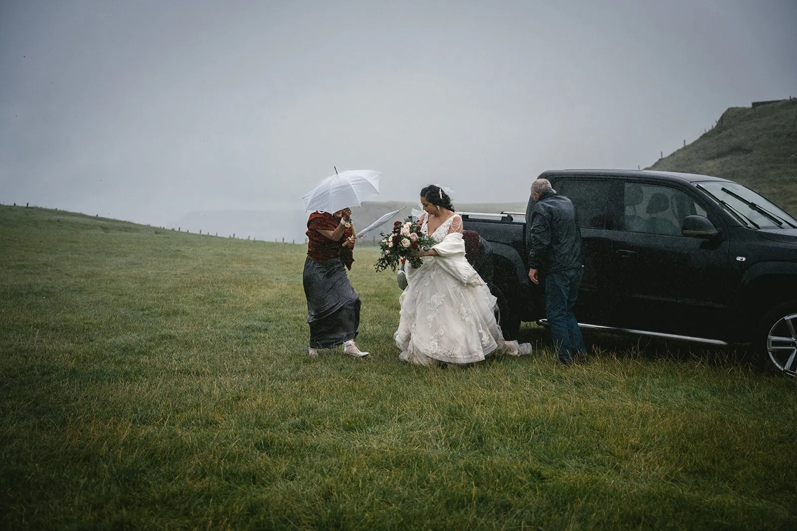 Birde joining her guest before at Dunluce Castle ceremony