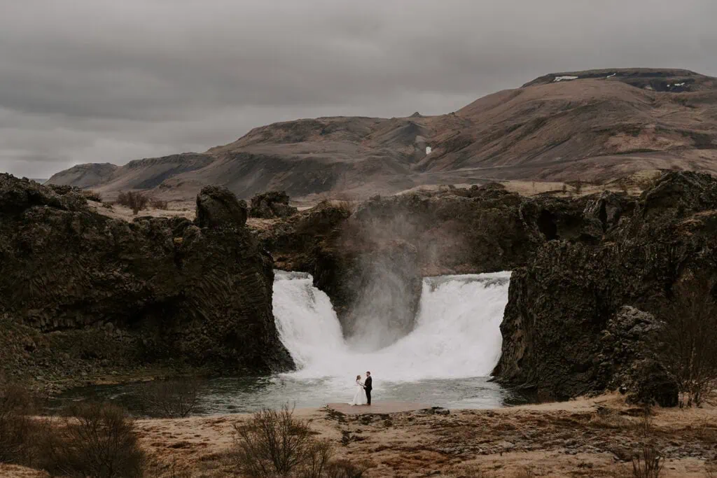 Scenic view of Iceland’s landscapes during an adventure-filled waterfall elopement