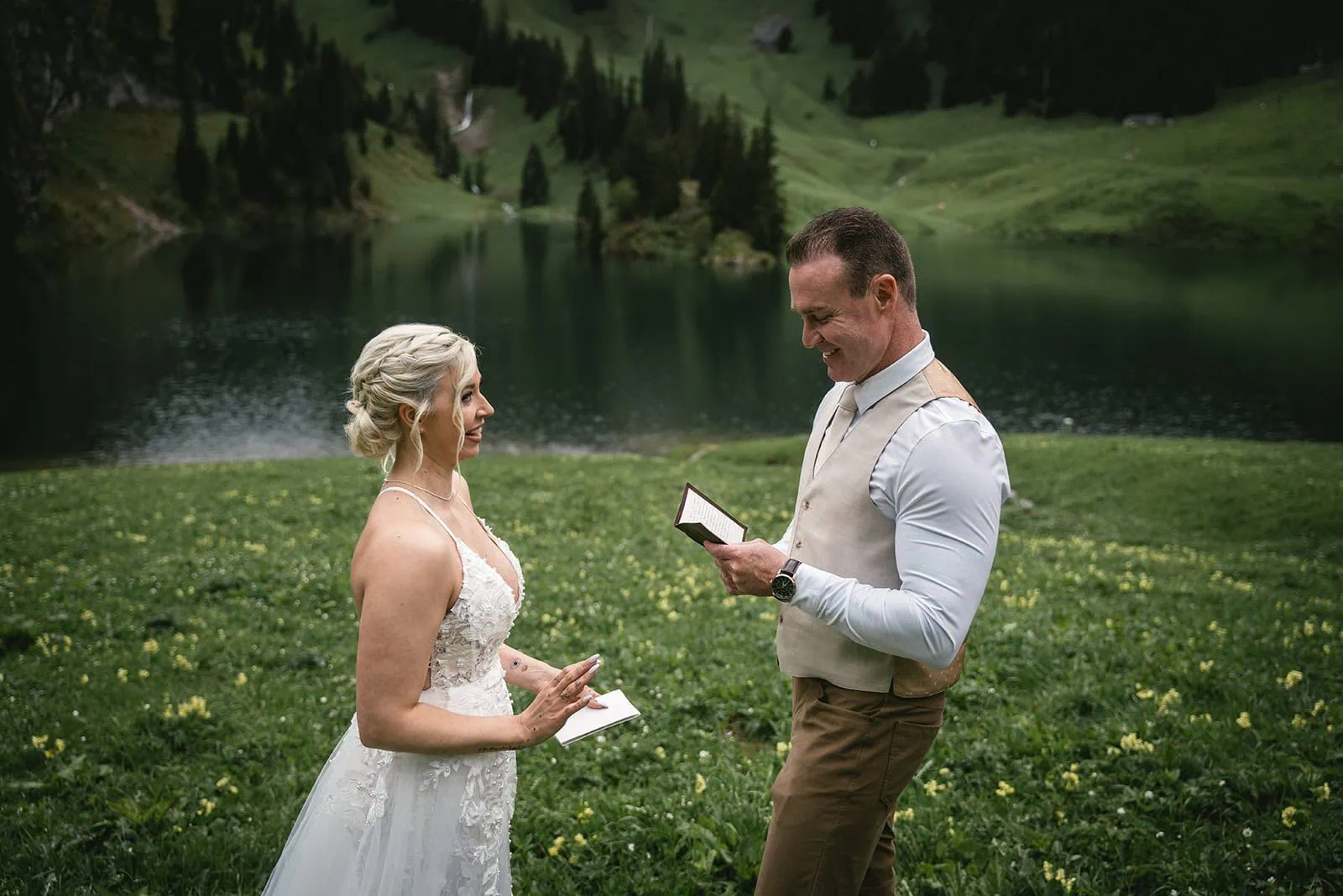 Couple sharing vows during a Bern elopement