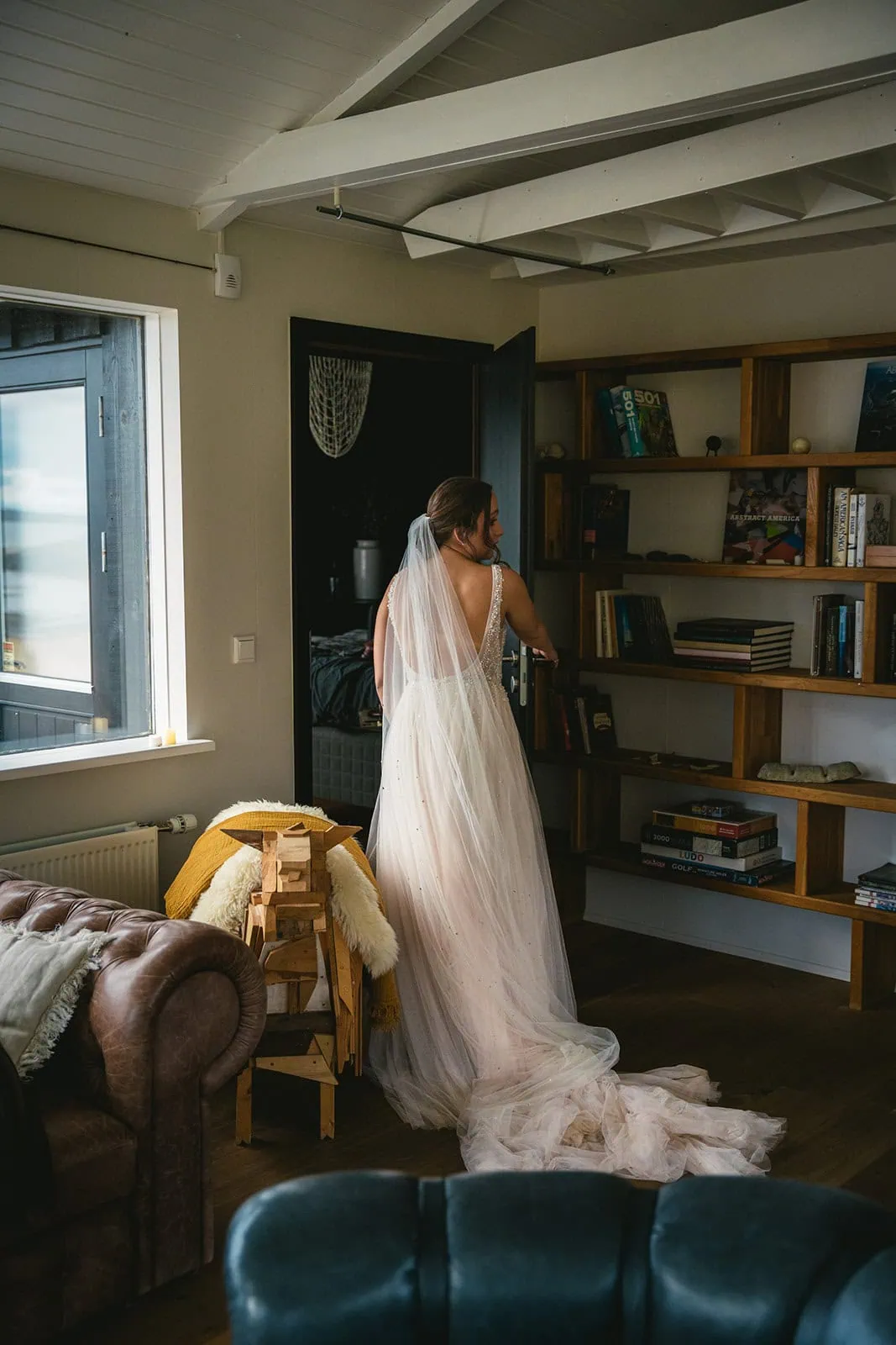 Bride getting ready for her Reykjavik elopement ceremony