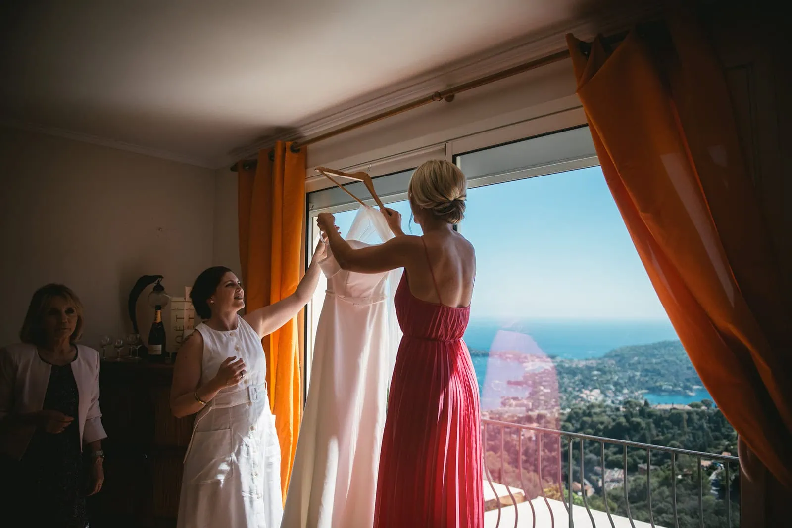Bride's delicate dress during her South of France elopement