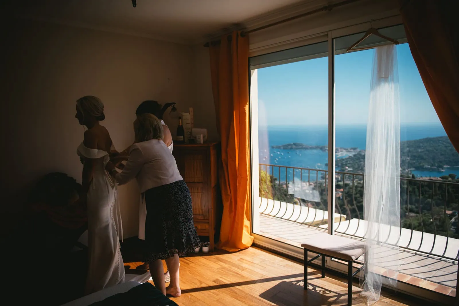 Sweeping views of the Riviera as the bride prepares for her South of France elopement