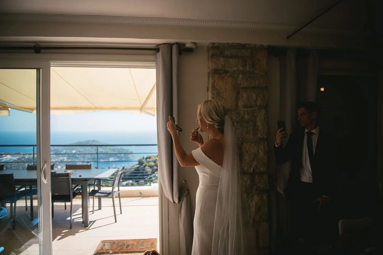 Bride enjoying the quiet villa during her South of France elopement