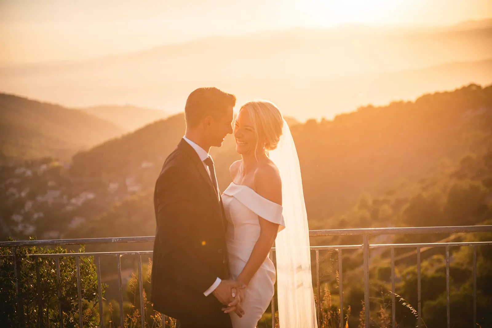 Golden light highlighting the couple during their South of France elopement portraits