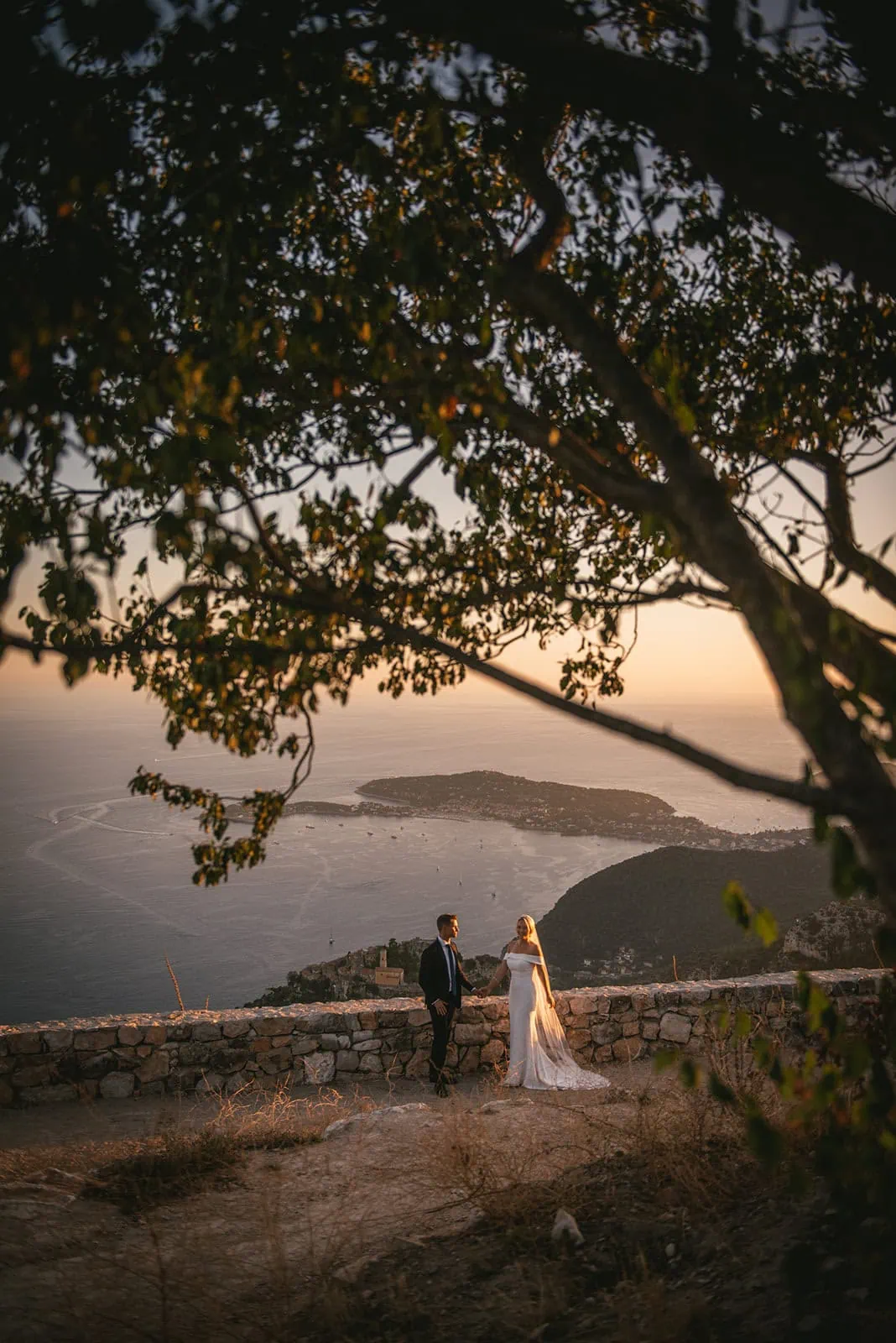 Couple gazing at the Mediterranean Sea during their South of France elopement