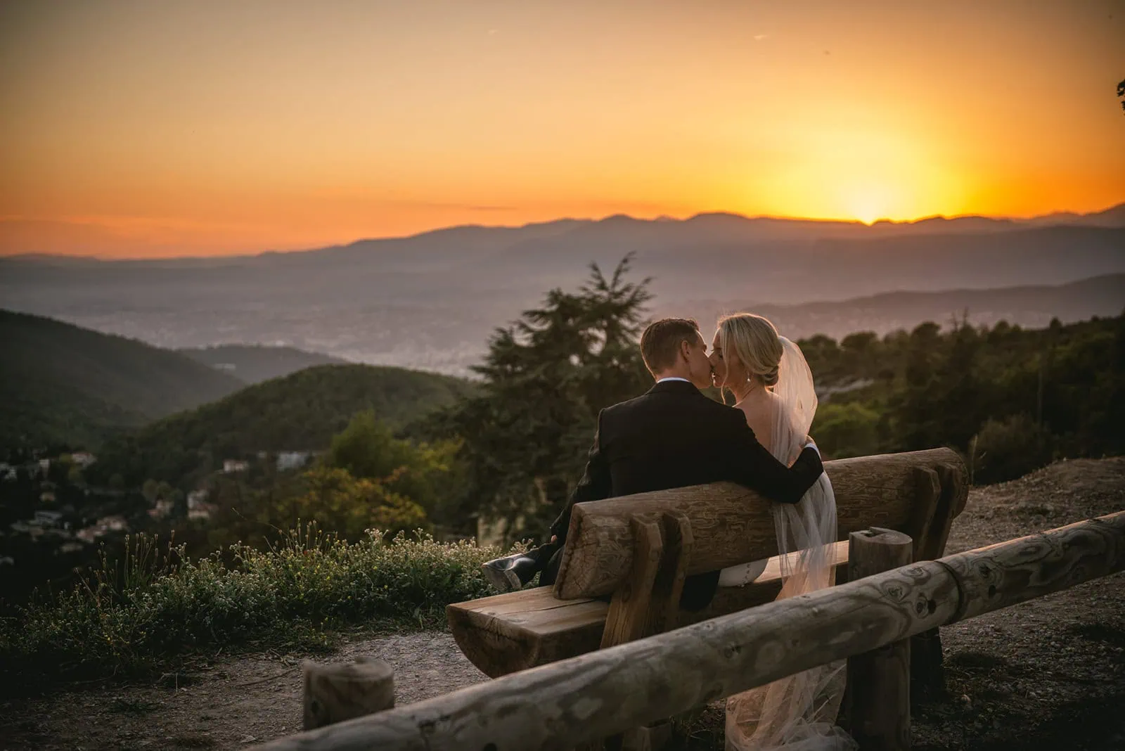 Stunning Riviera backdrop at sunset for this South of France elopement photoshoot