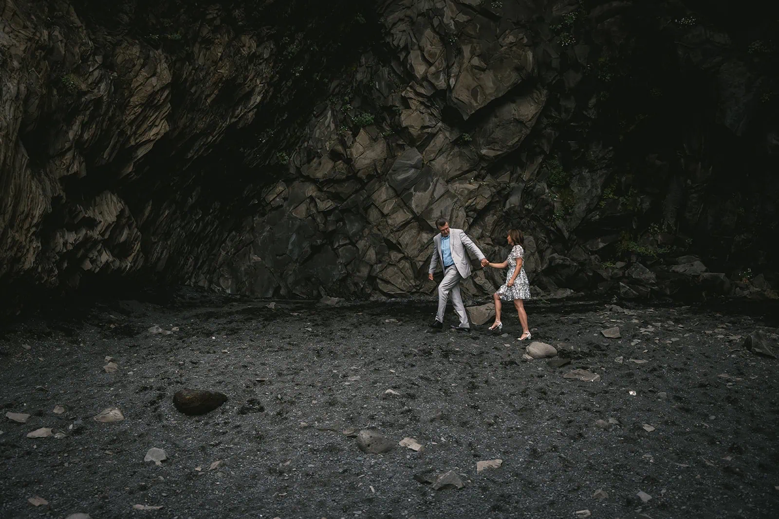 Candid laughter between the couple as they hike along Iceland’s beaches