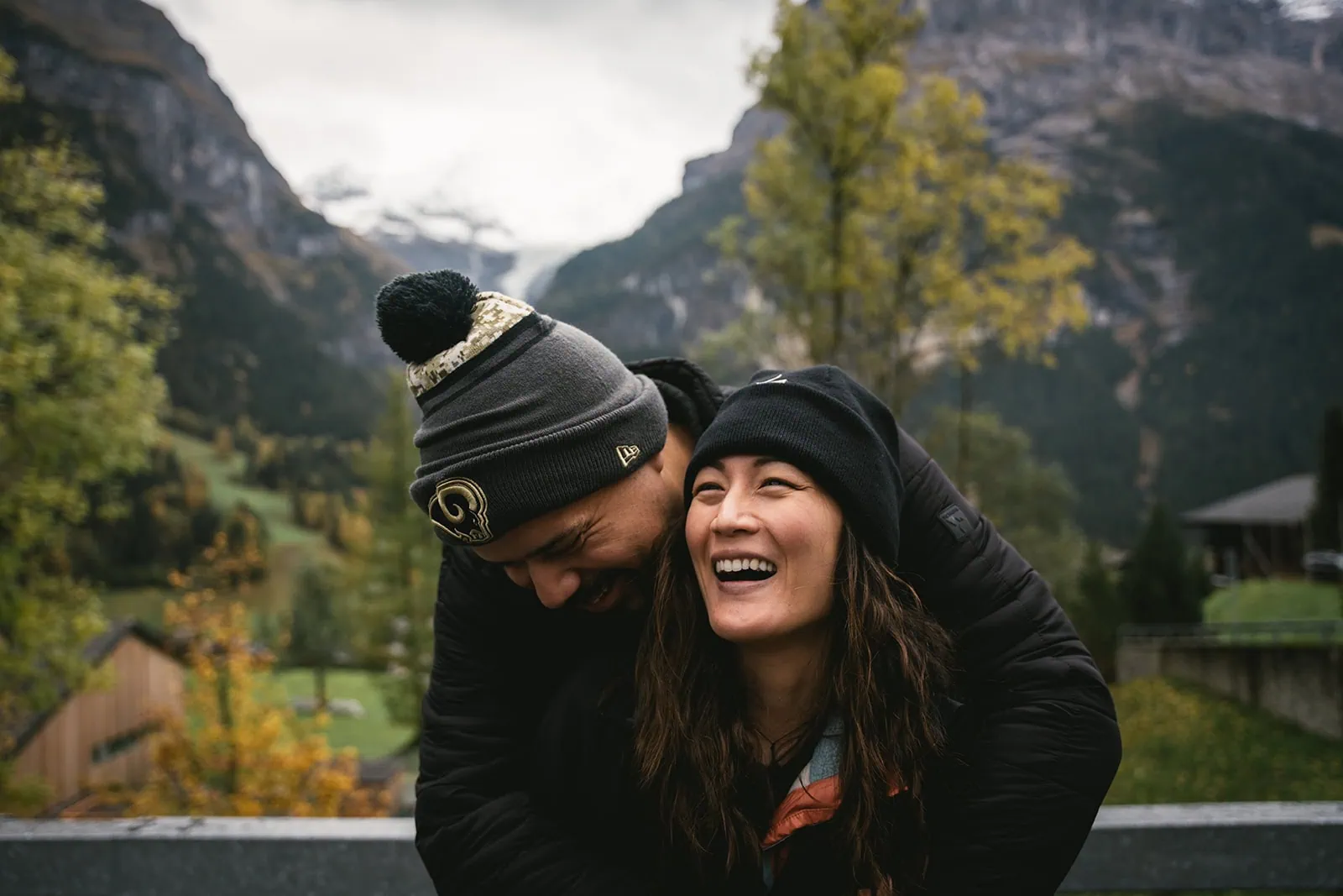 Candid pre-elopement laughter during this intimate Gornergrat elopement