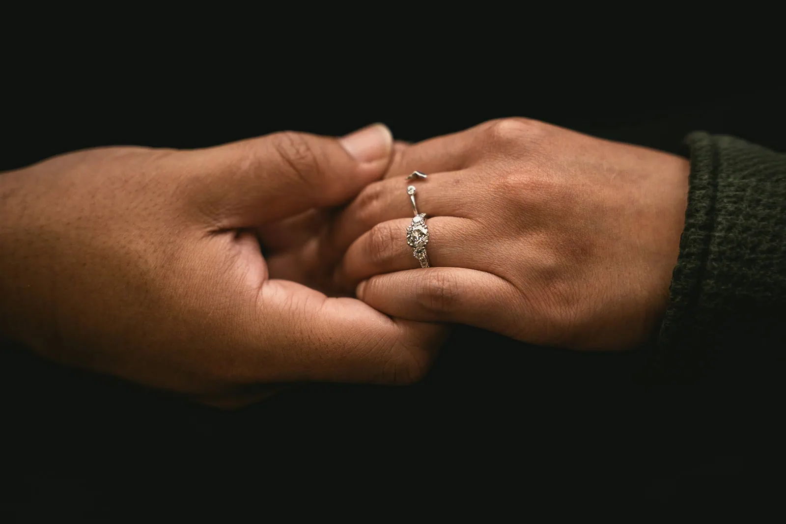 Close-up of the bride's engagement ring during a Gornergrat elopement