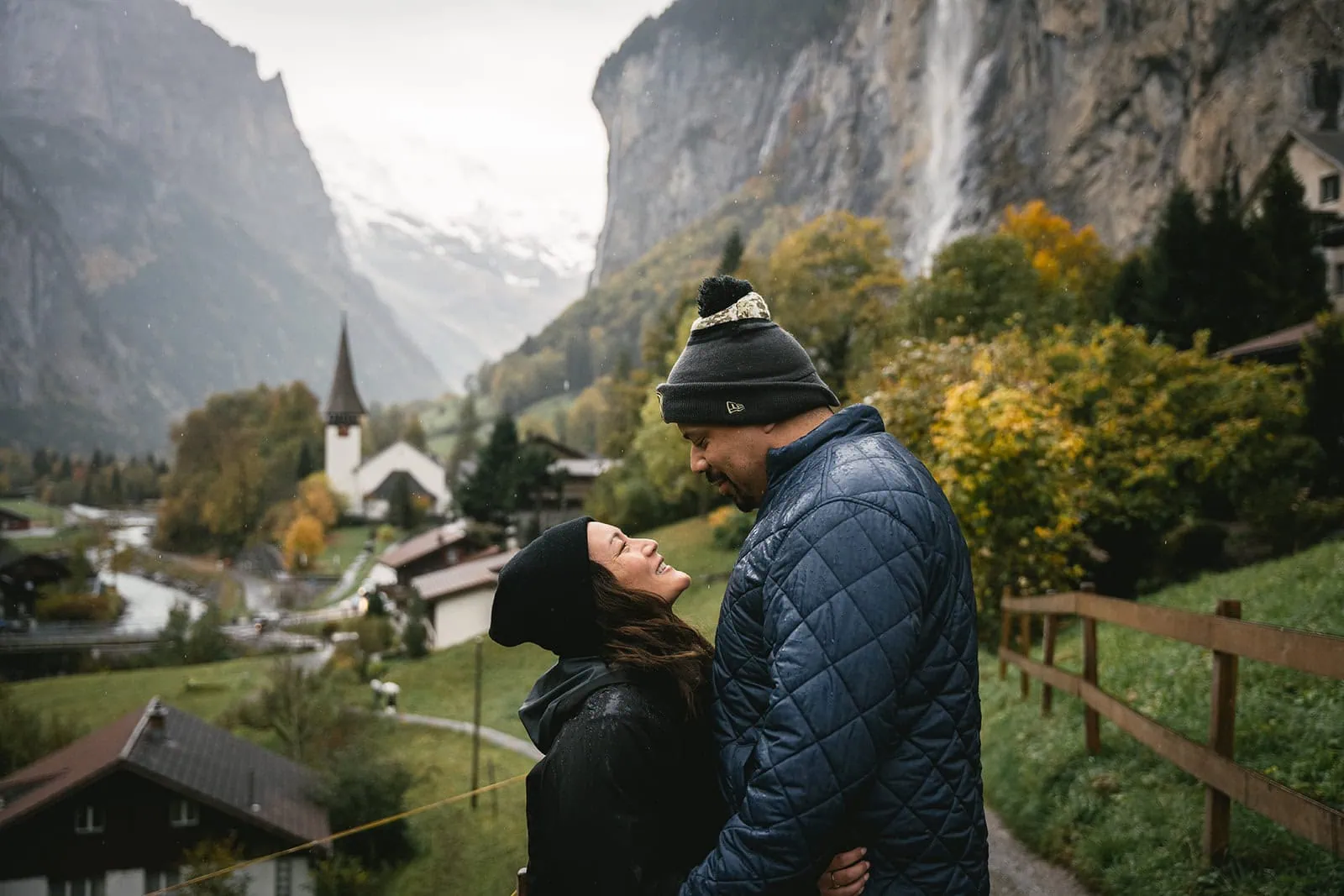 Wandering through a storybook village at the foot of the Alps during their Gornergrat elopement journey