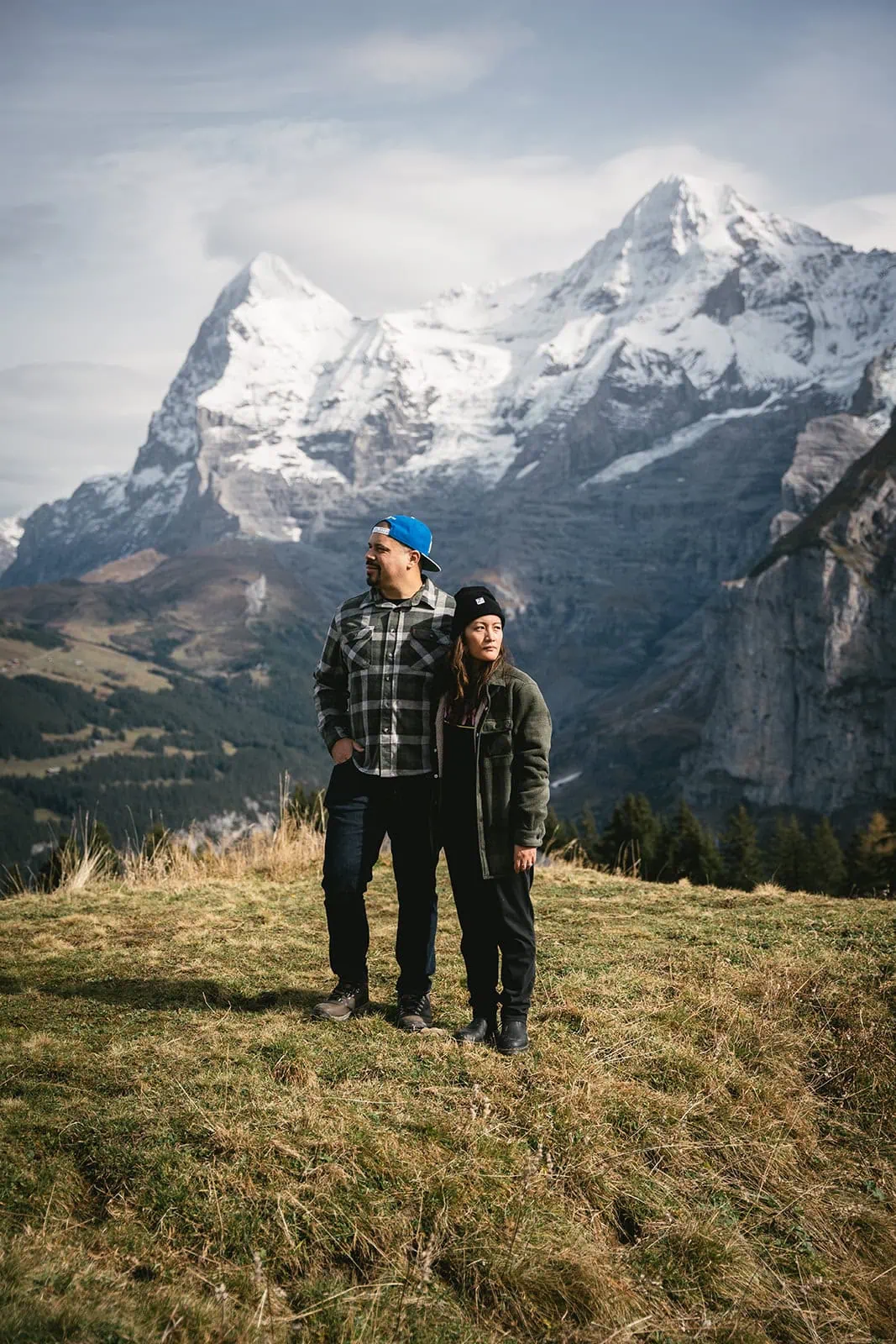 Bride and groom taking in the silence of the Alps before their Gornergrat elopement