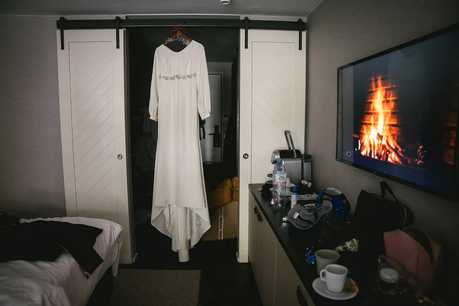 Bride's dress ready for the elopement day in Gornergrat