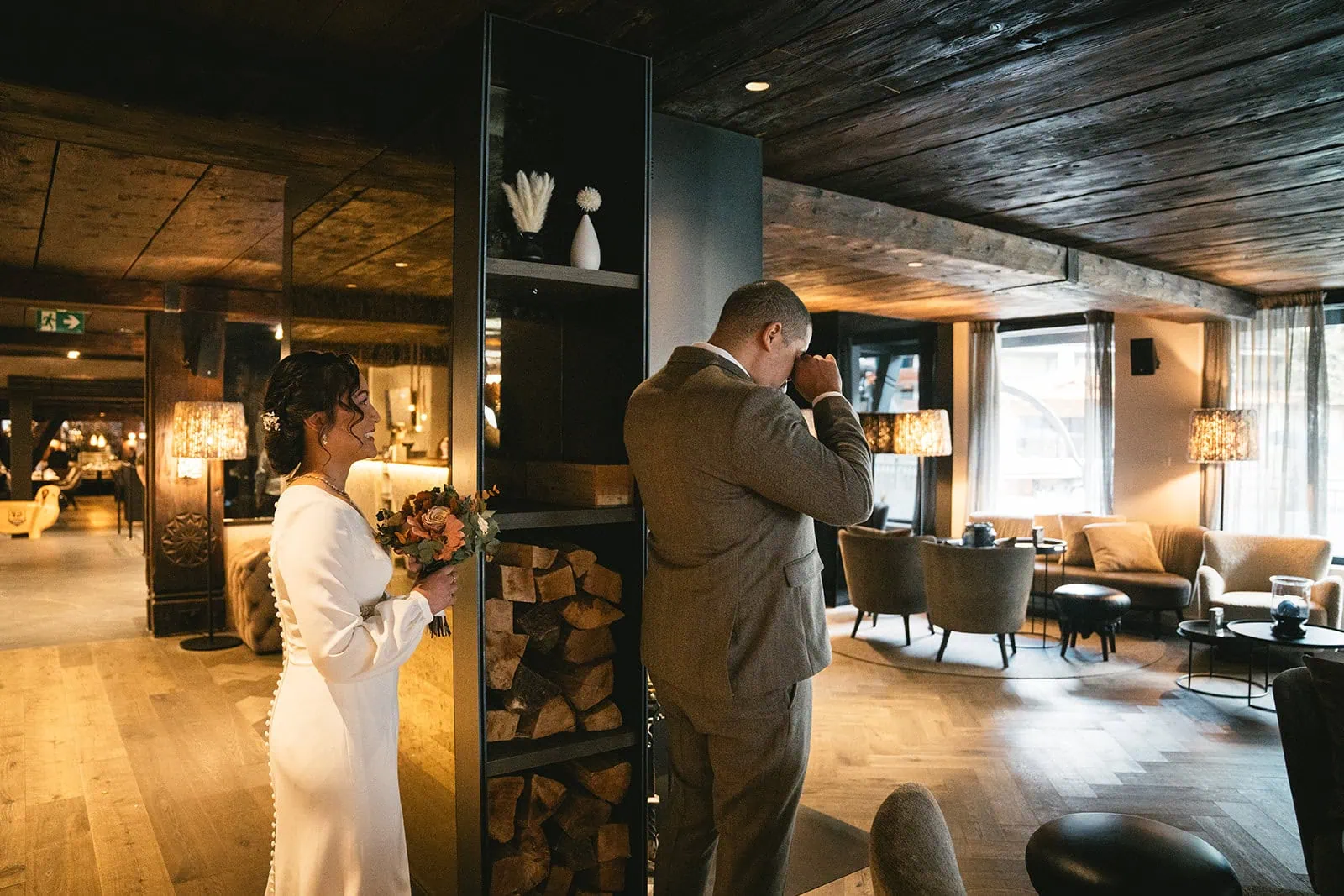 Gornergrat elopement: Bride joining her groom for the first look