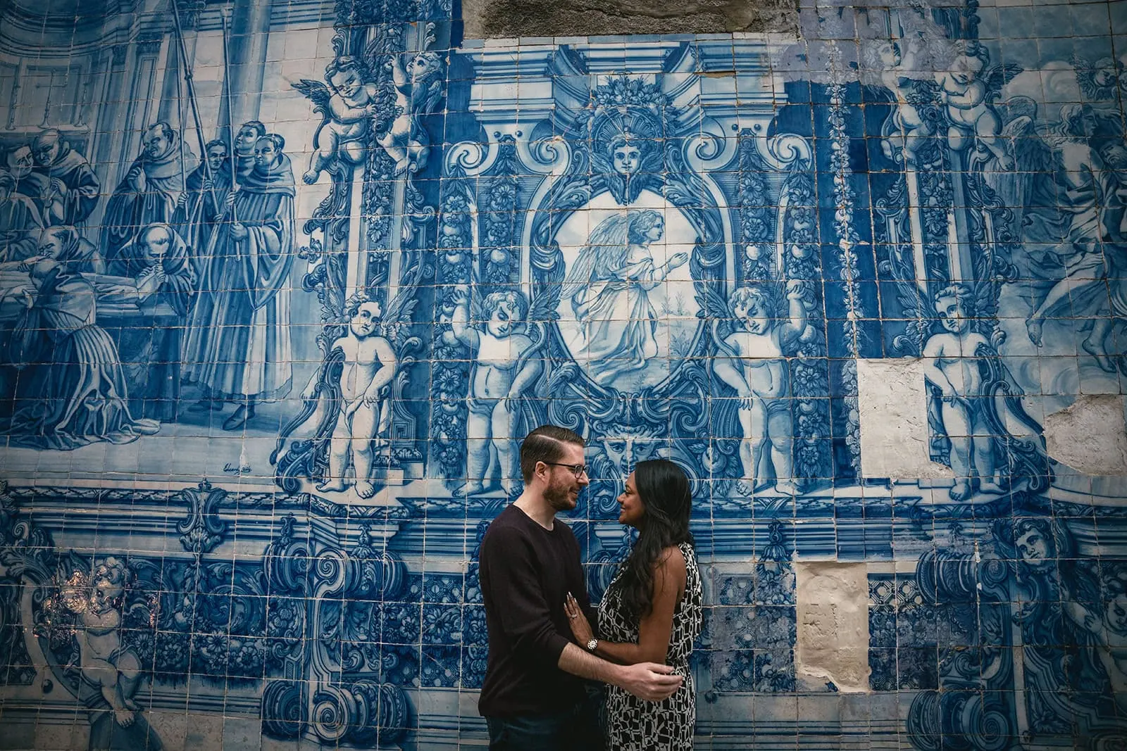 With every step on the mosaic paths, their Porto elopement bloomed.