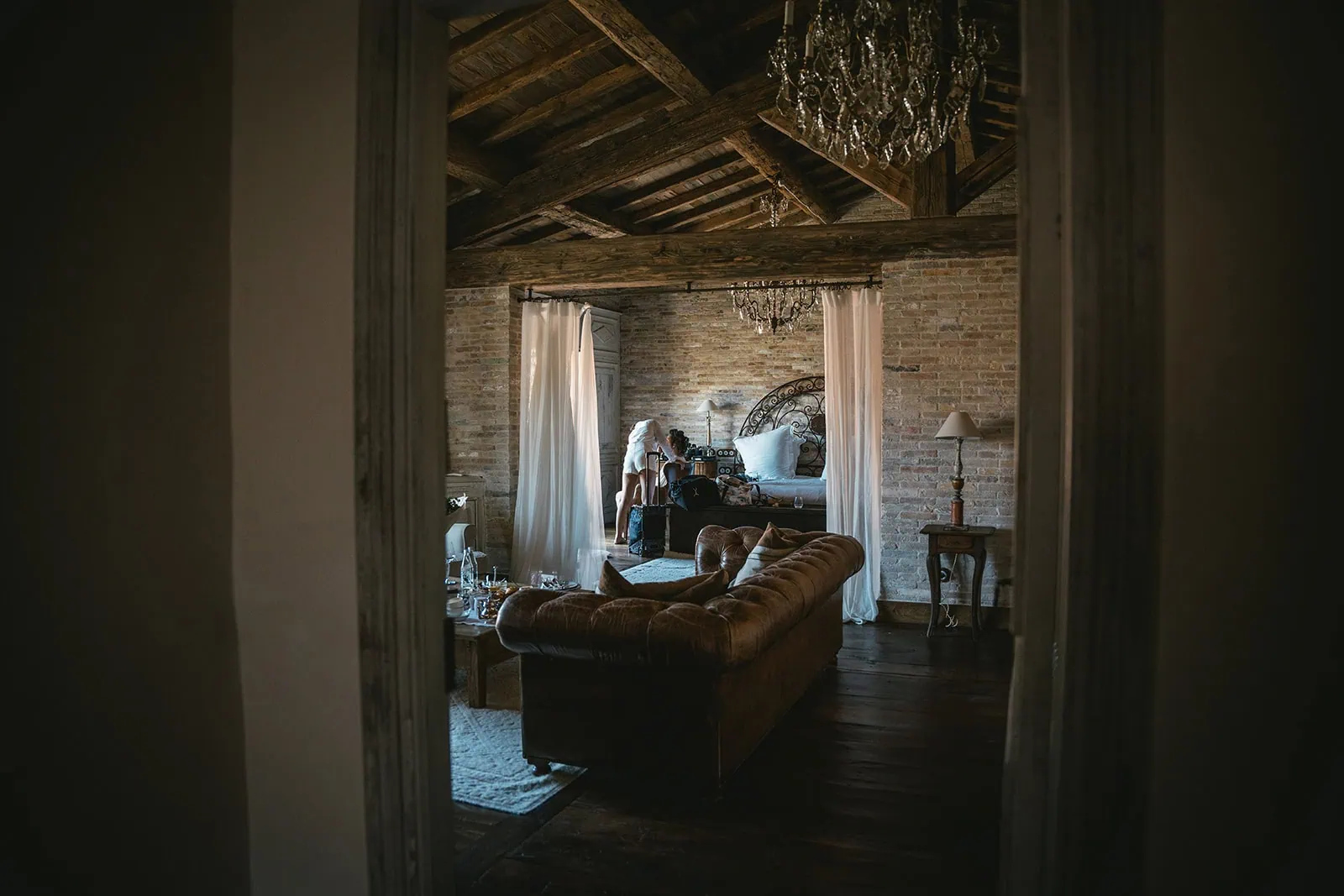Soft morning light streaming into the room—Corsica elopement beginnings