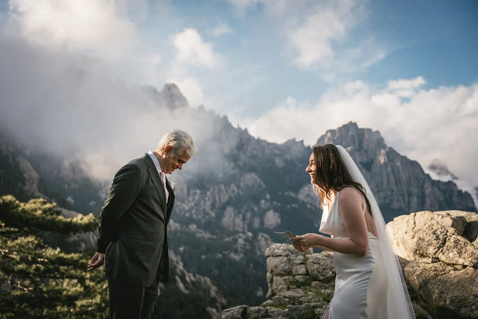 The rugged backdrop during their Corsica elopement held their love story tenderly