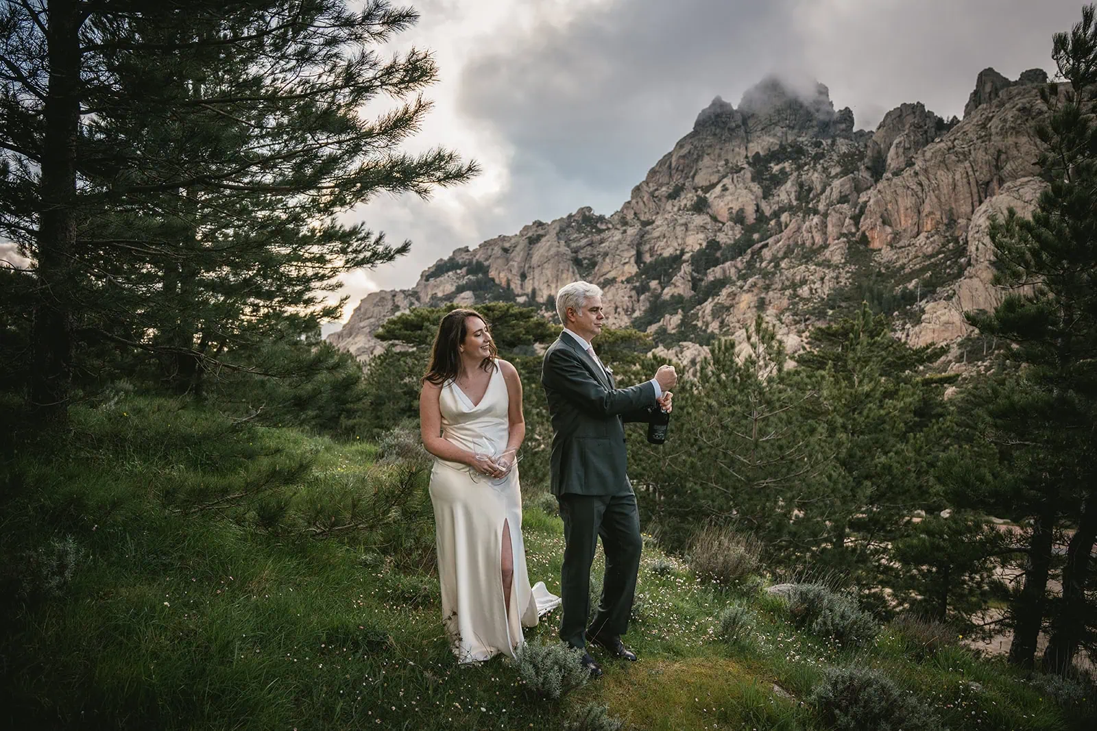 Their Corsica elopement included champagne, cliffs, and stardust