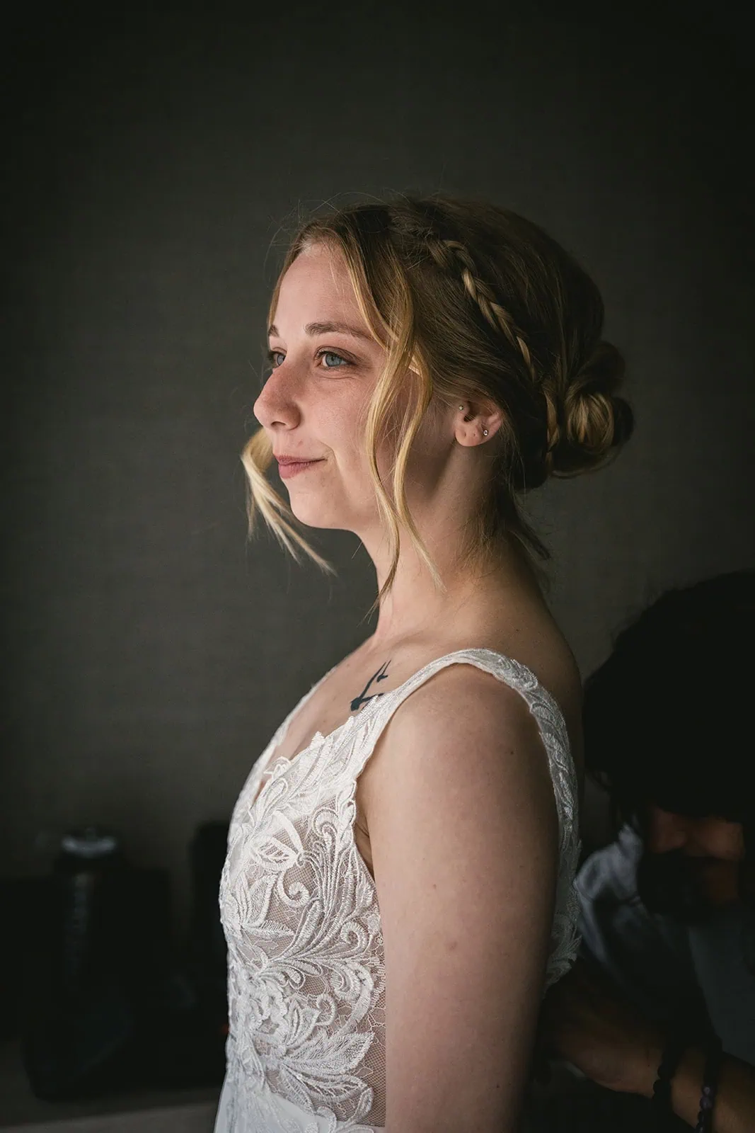 Portrait of the bride as she gets ready for a Reynisfjara elopement