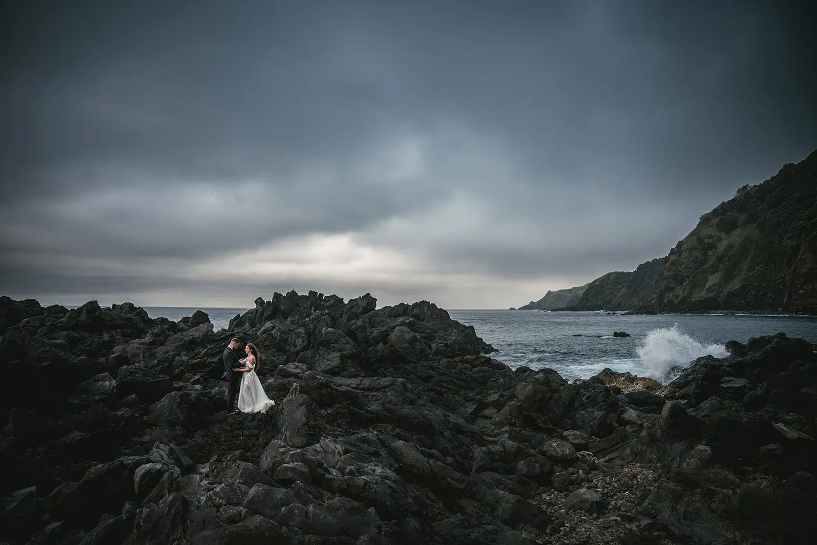 Ocean waves echoing love vows in this Ponta Delgada elopement ceremony
