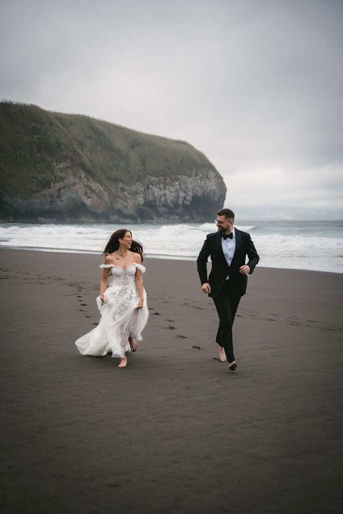 A black sand beach session full of joy during a Ponta Delgada elopement