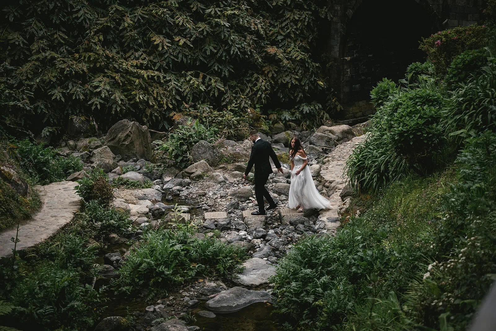 Exploring a forest, walking on the rocks–a Ponta Delgada elopement adventure