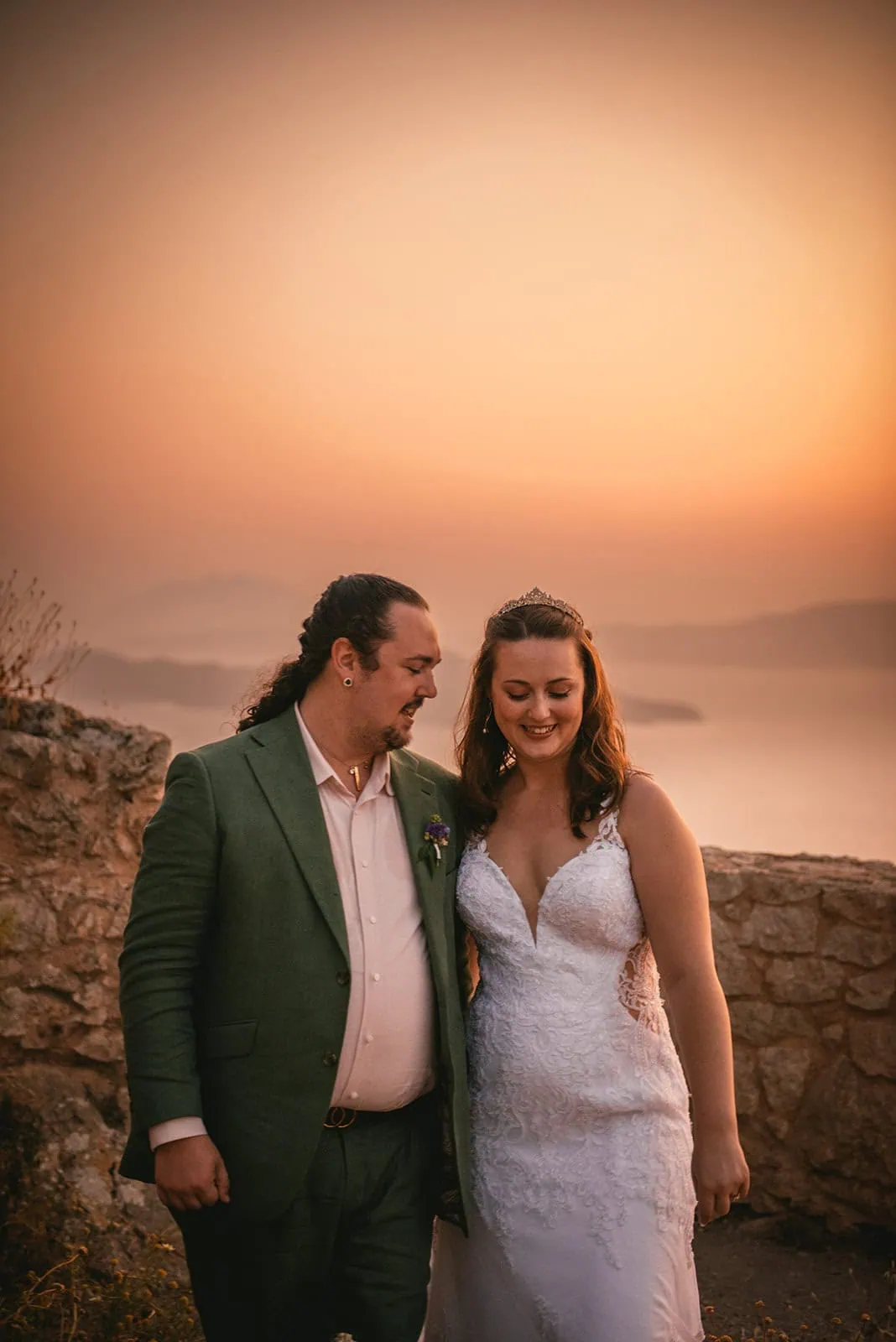 Portrait of the newlyweds at sunset in their Rhodes Island elopement