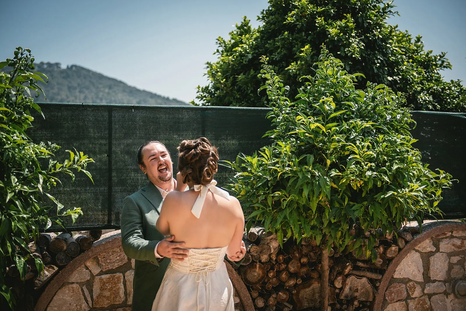 Moment of joy during a sunny Rhodes Island elopement