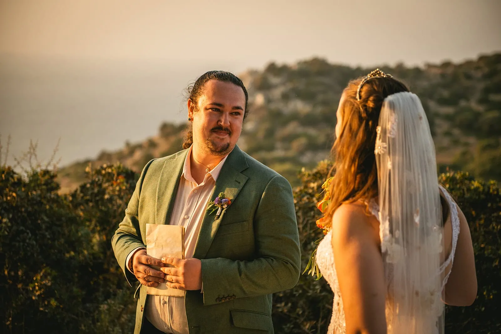 Groom moved as he sees his bride in their Rhodes Island elopement ceremony