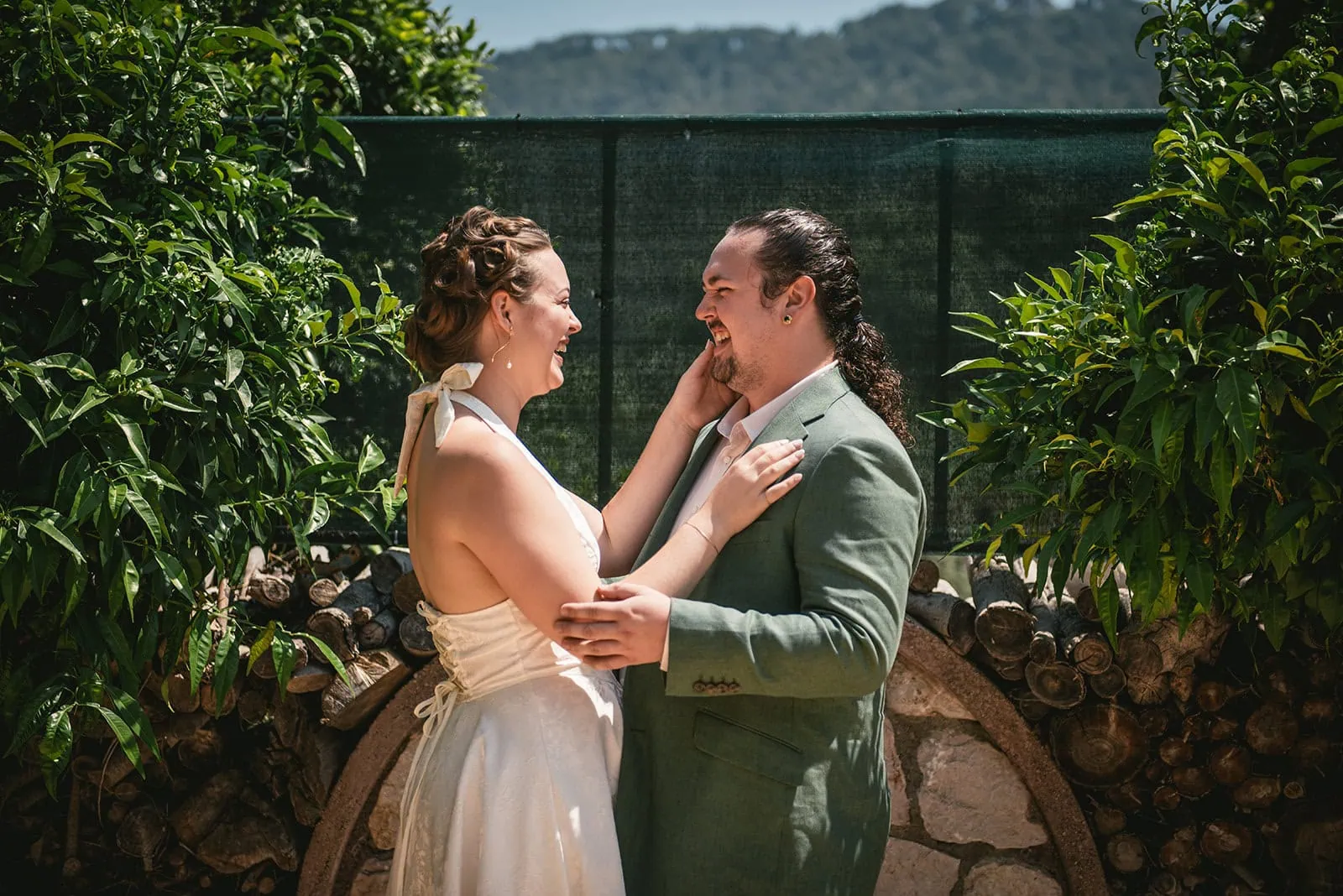 Gazing at each other during a romantic Rhodes Island elopement