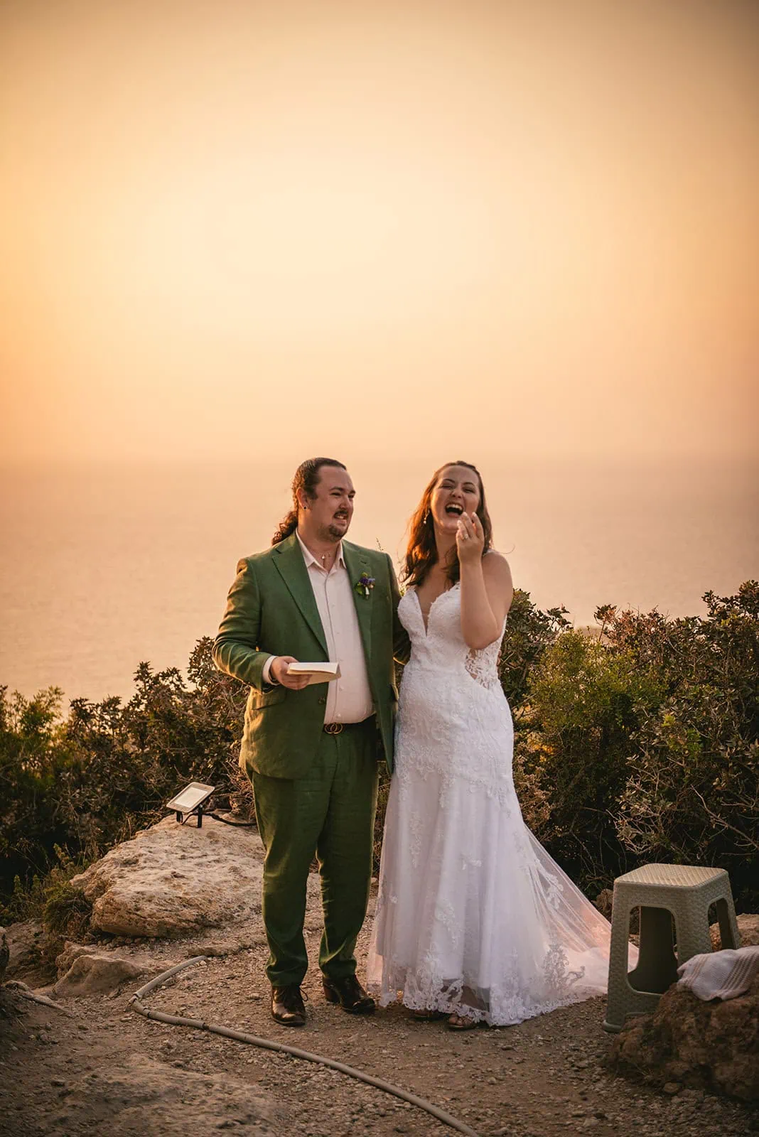 Joyful celebration of their Rhodes Island elopement ceremony as newlyweds