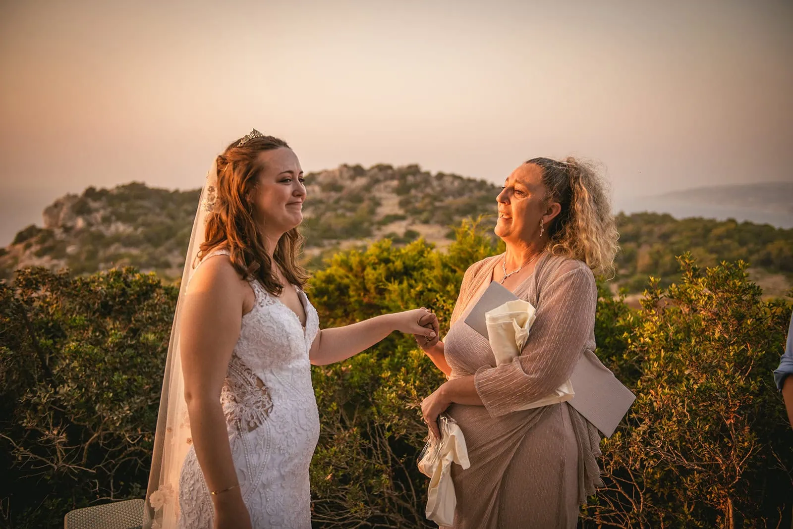 Bride sharing a smile with her guest in a Rhodes Island elopement