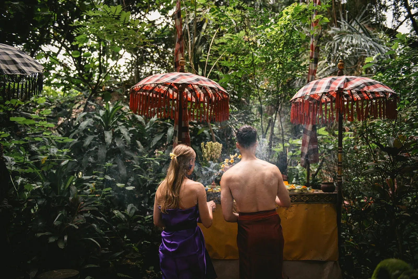 Bride and groom getting ready for their purification ritual – Bali elopement