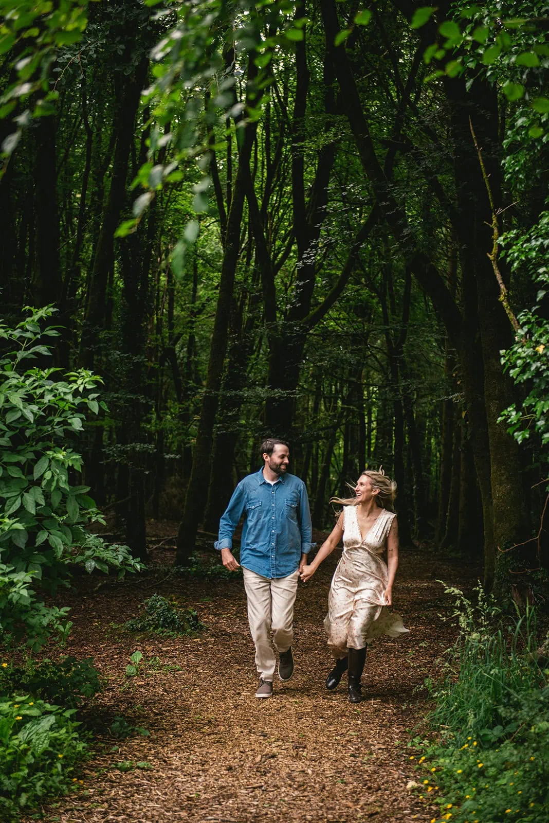 Moment of joy in the forest during their Ireland elopement